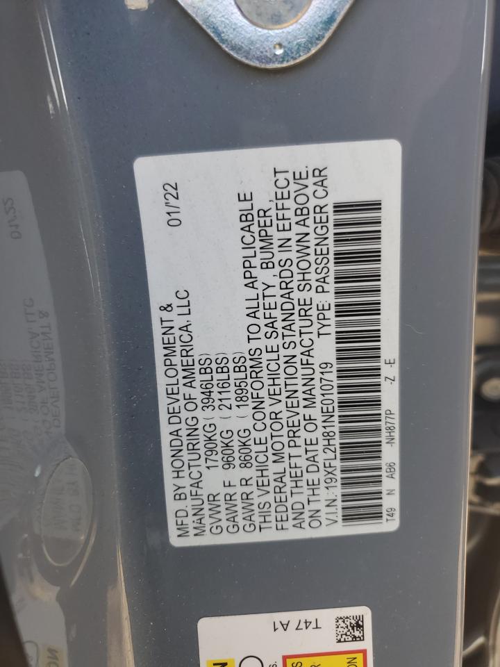 2022 HONDA CIVIC SPORT VIN:19XFL2H81NE010719