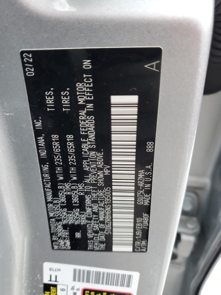 2022 TOYOTA HIGHLANDER XLE VIN:5TDGZRBH6NS195005