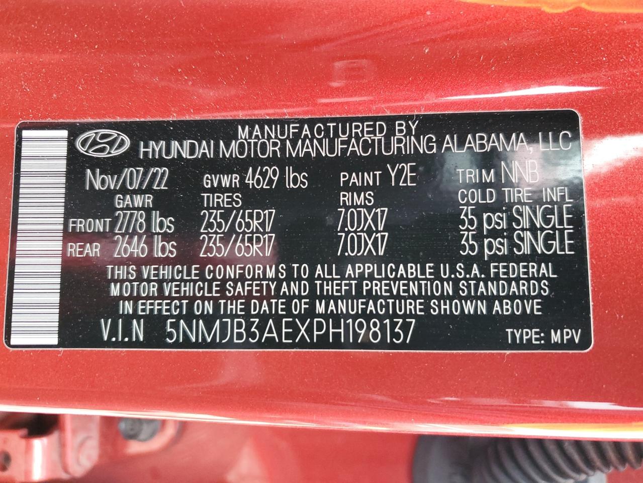 2023 HYUNDAI TUCSON SEL VIN:5NMJB3AEXPH198137