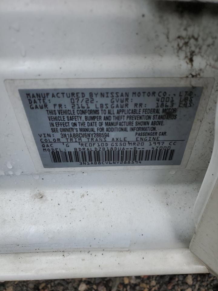 2022 NISSAN SENTRA SV VIN:3N1AB8CV6NY288594