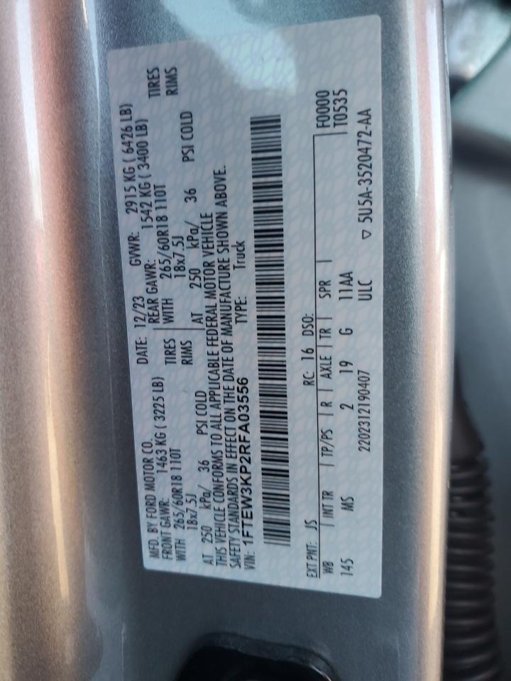 2024 FORD F150 XLT VIN:1FTEW3KP2RFA03556