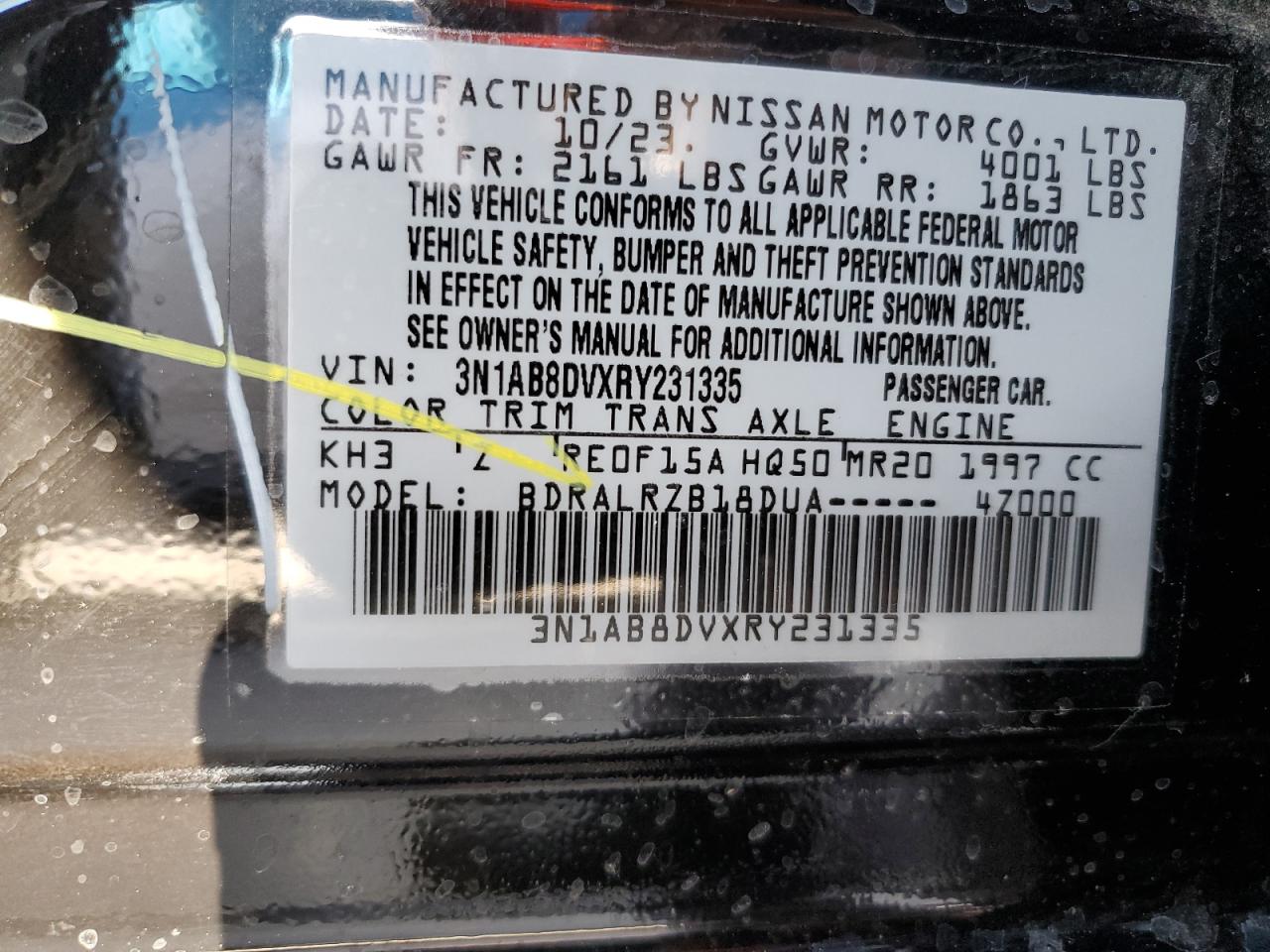 2024 NISSAN SENTRA SR VIN:3N1AB8DVXRY231335