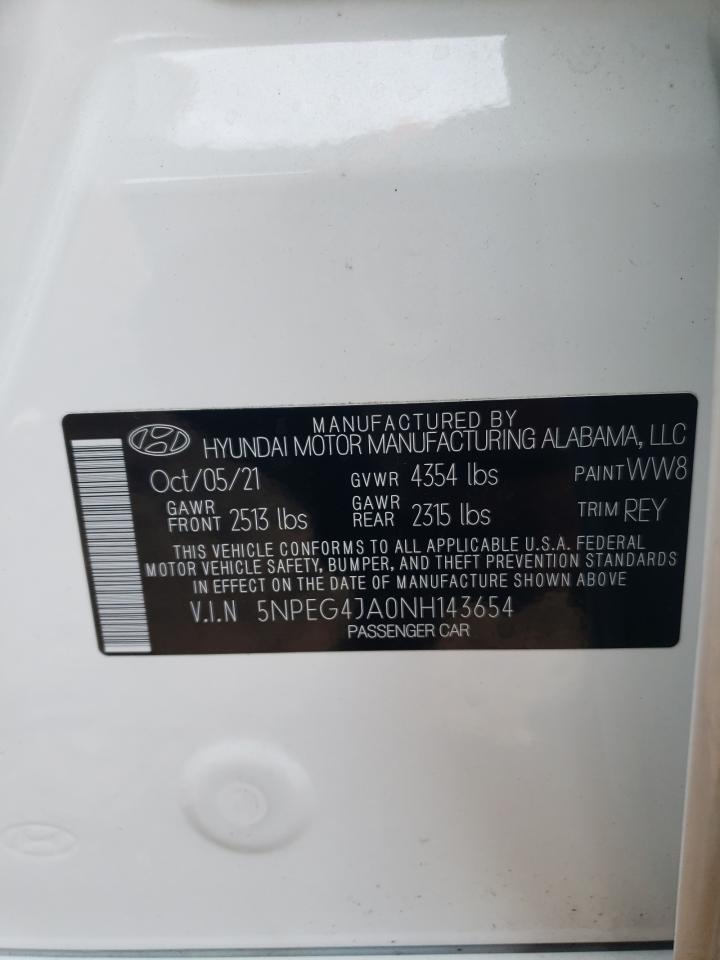 2022 HYUNDAI SONATA SE VIN:5NPEG4JA0NH143654