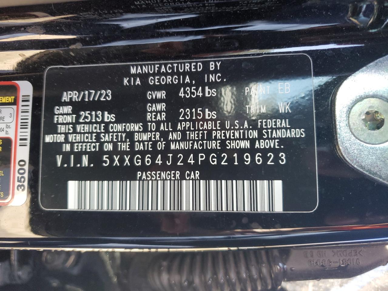 2023 KIA K5 GT LINE VIN:5XXG64J24PG219623