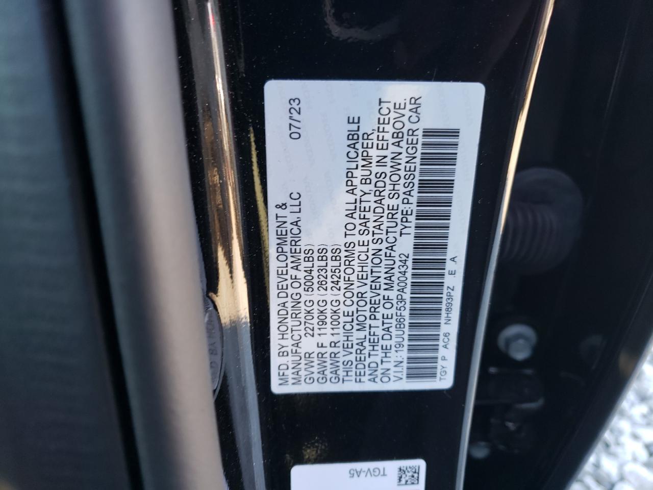 2023 ACURA TLX A-SPEC VIN:19UUB6F53PA004342