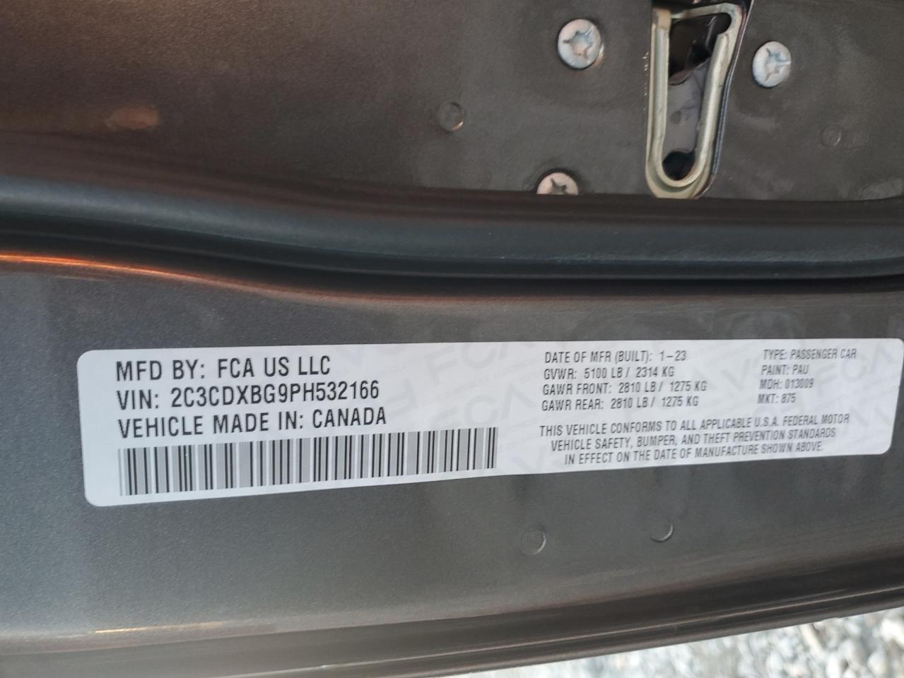 2023 DODGE CHARGER SXT VIN:2C3CDXBG9PH532166