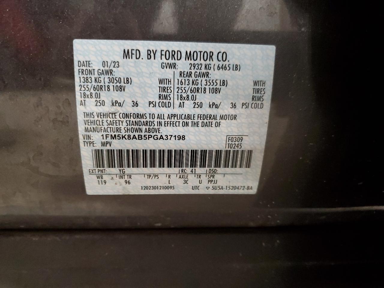 2023 FORD EXPLORER POLICE INTERCEPTOR VIN:1FM5K8AB5PGA37198