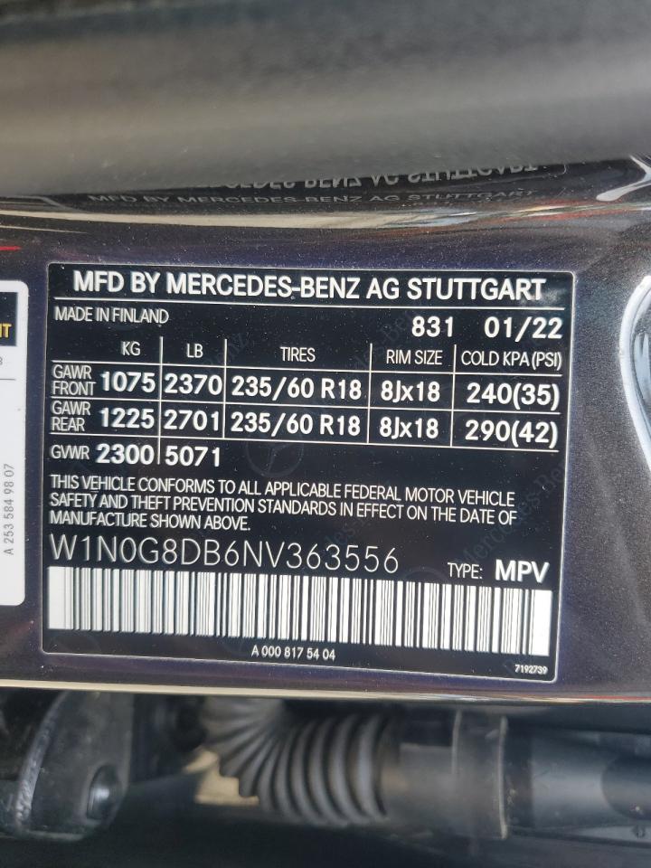 2022 MERCEDES-BENZ GLC 300 VIN:W1N0G8DB6NV363556