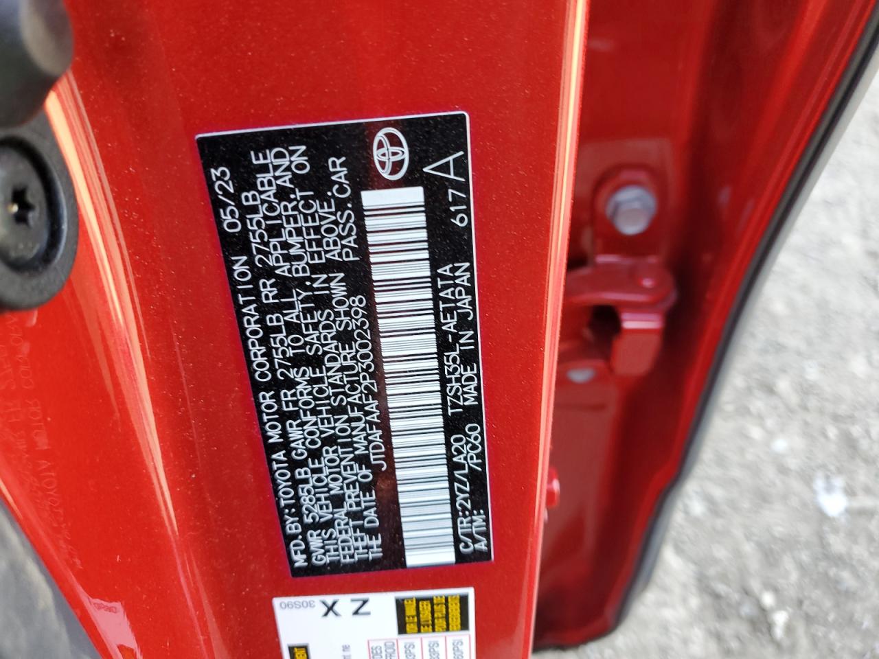 2023 TOYOTA CROWN PLATINUM VIN:JTDAFAAF2P3002398