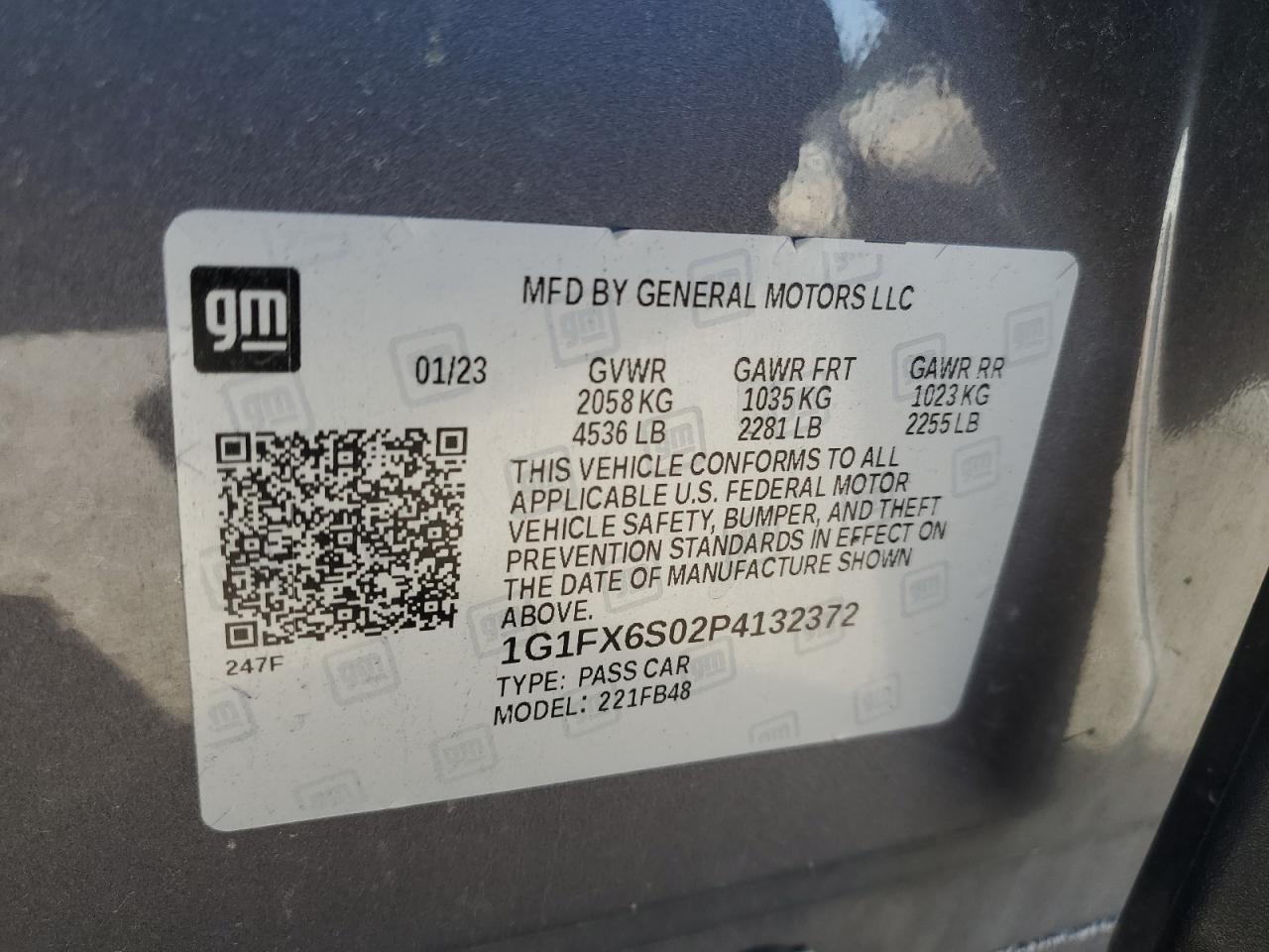 2023 CHEVROLET BOLT EV 2LT VIN:1G1FX6S02P4132372