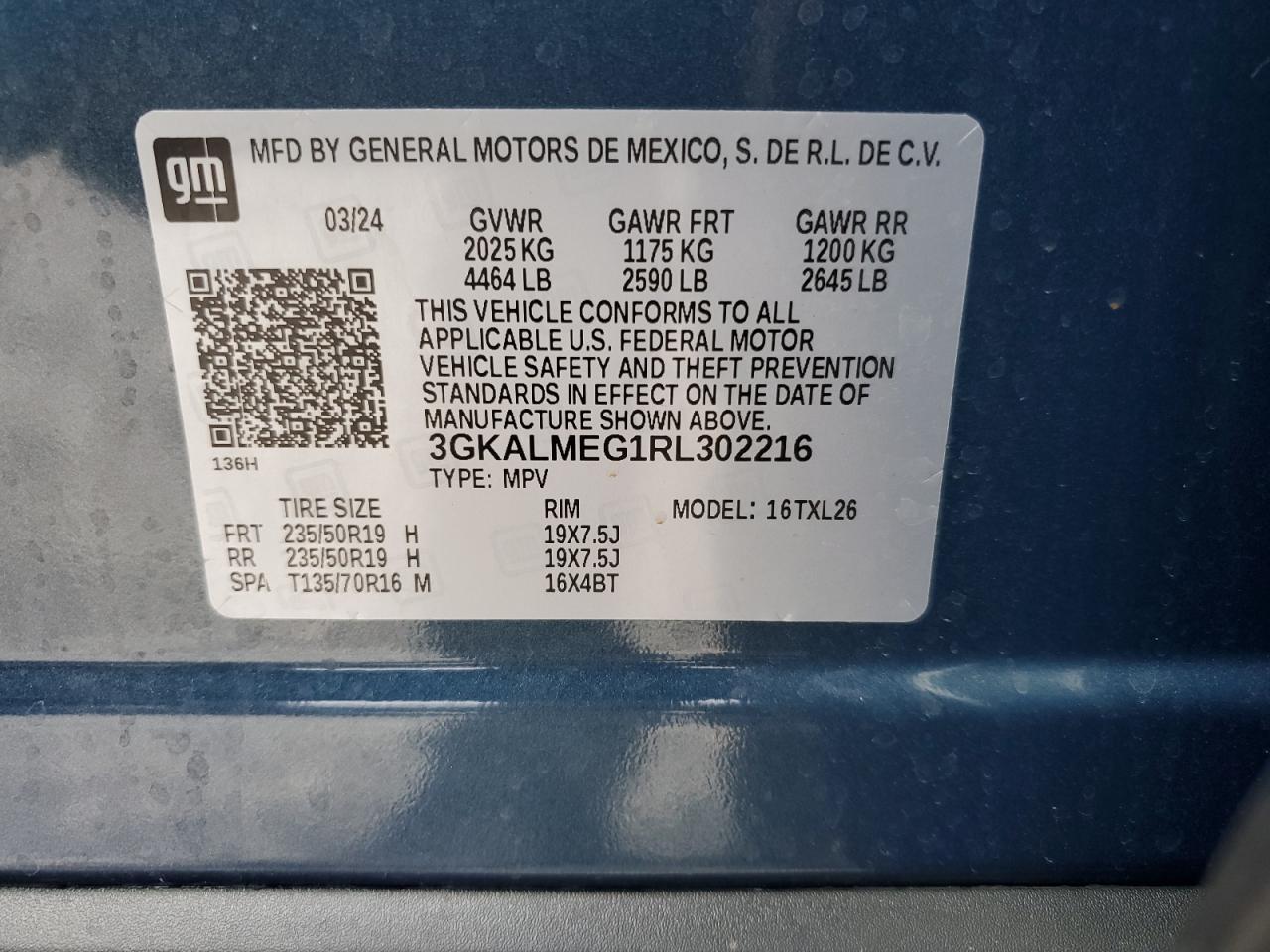 2024 GMC TERRAIN SLE VIN:3GKALMEG1RL302216