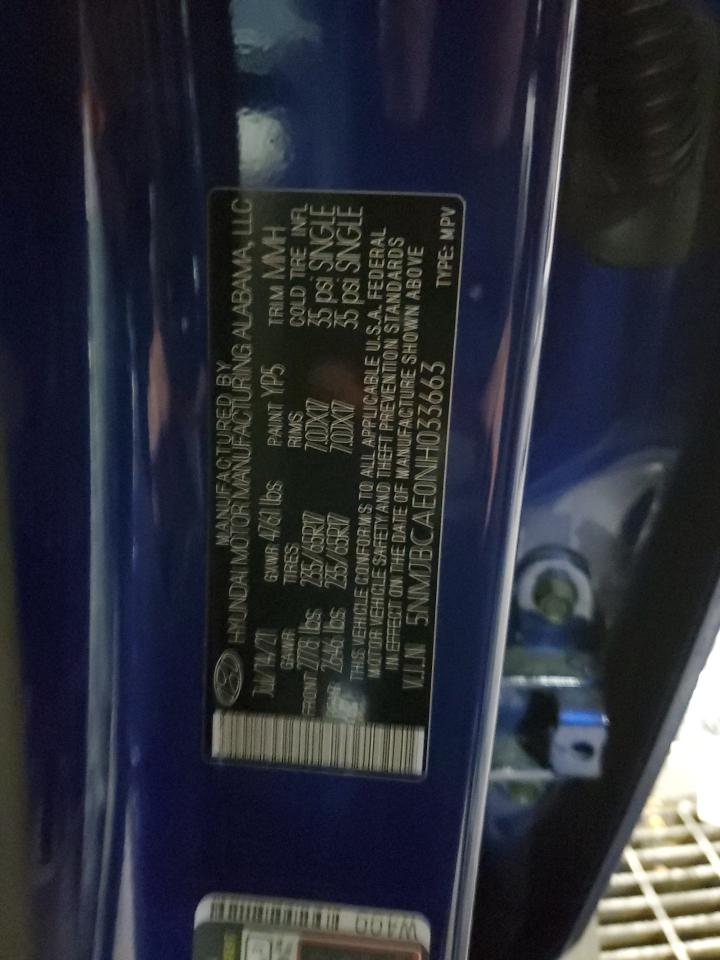 2022 HYUNDAI TUCSON SEL VIN:5NMJBCAE0NH033663