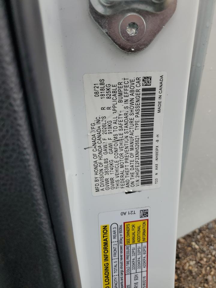 2022 HONDA CIVIC LX VIN:2HGFE2F2XNH526821