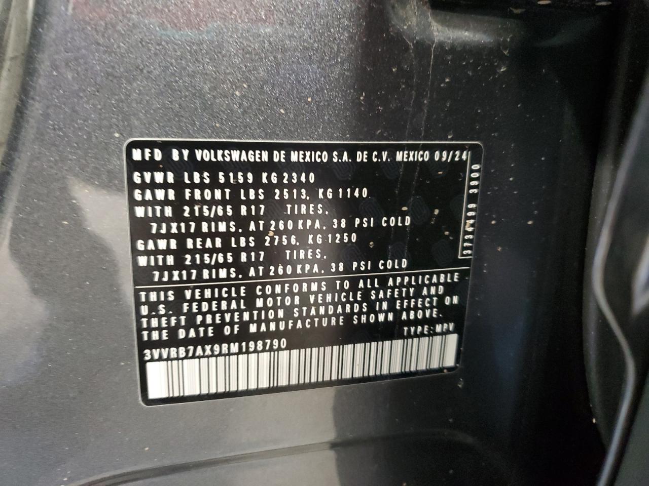 2024 VOLKSWAGEN TIGUAN S VIN:3VVRB7AX9RM198790
