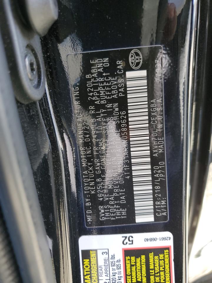 2022 TOYOTA CAMRY XLE VIN:4T1F31AKXNU589626