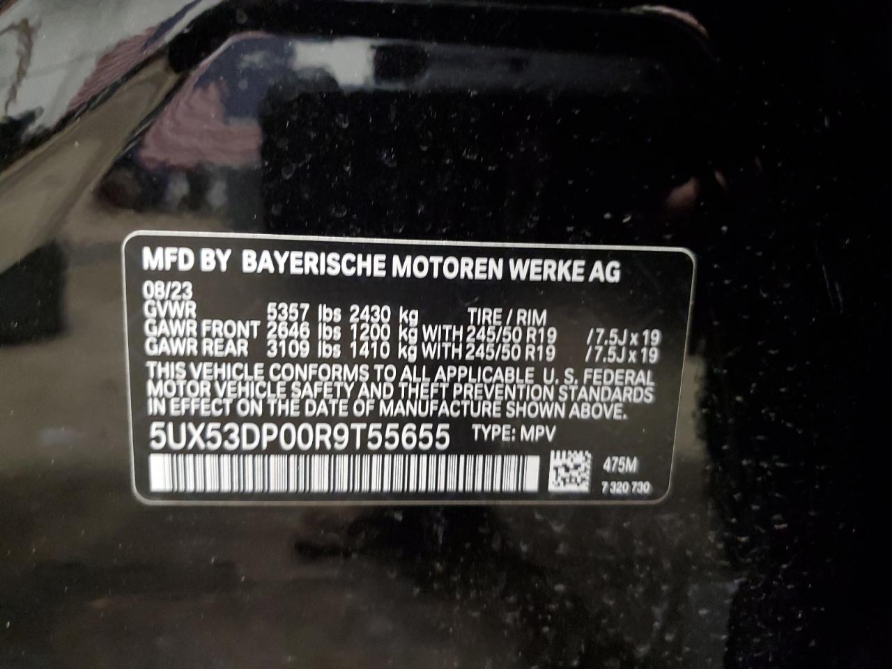 2024 BMW X3 XDRIVE30I VIN:5UX53DP00R9T55655