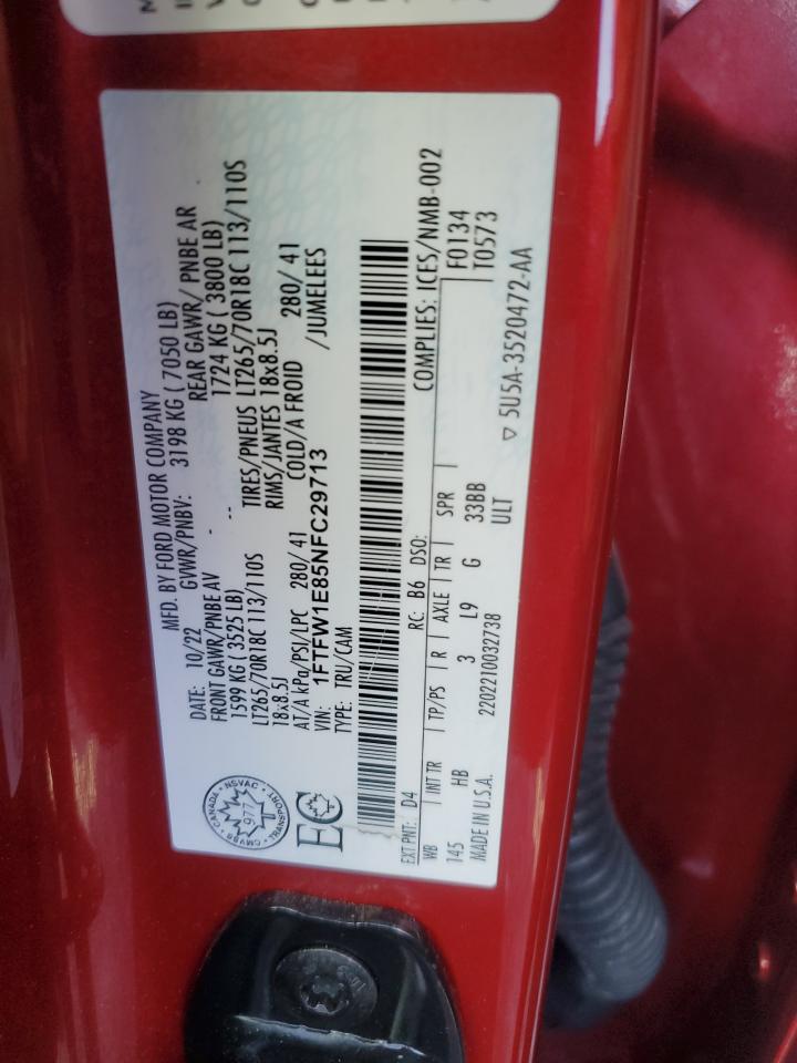 2022 FORD F150 SUPERCREW VIN:1FTFW1E85NFC29713