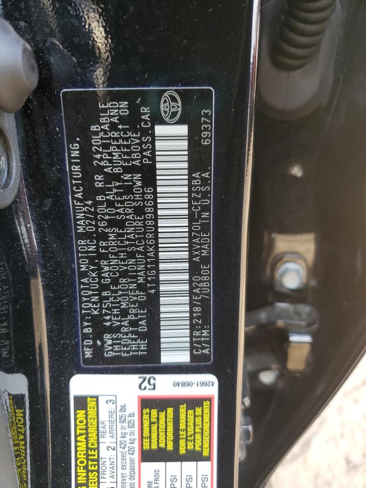 2024 TOYOTA CAMRY SE NIGHT SHADE VIN:4T1G11AK6RU898686