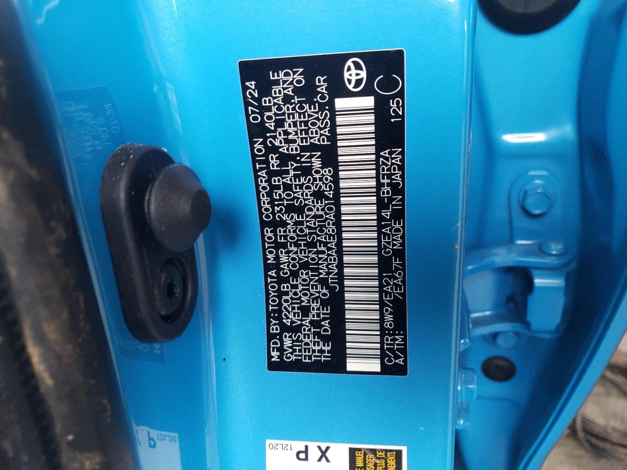 2024 TOYOTA GR COROLLA CORE VIN:JTNABAAE8RA014598