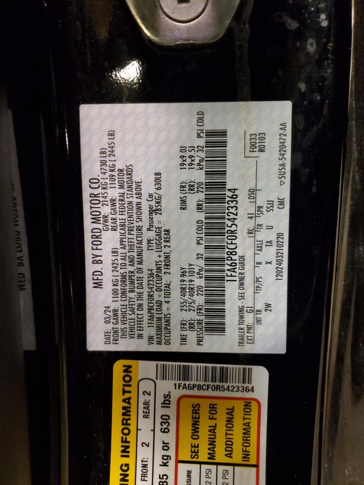 2024 FORD MUSTANG GT VIN:1FA6P8CF0R5423364