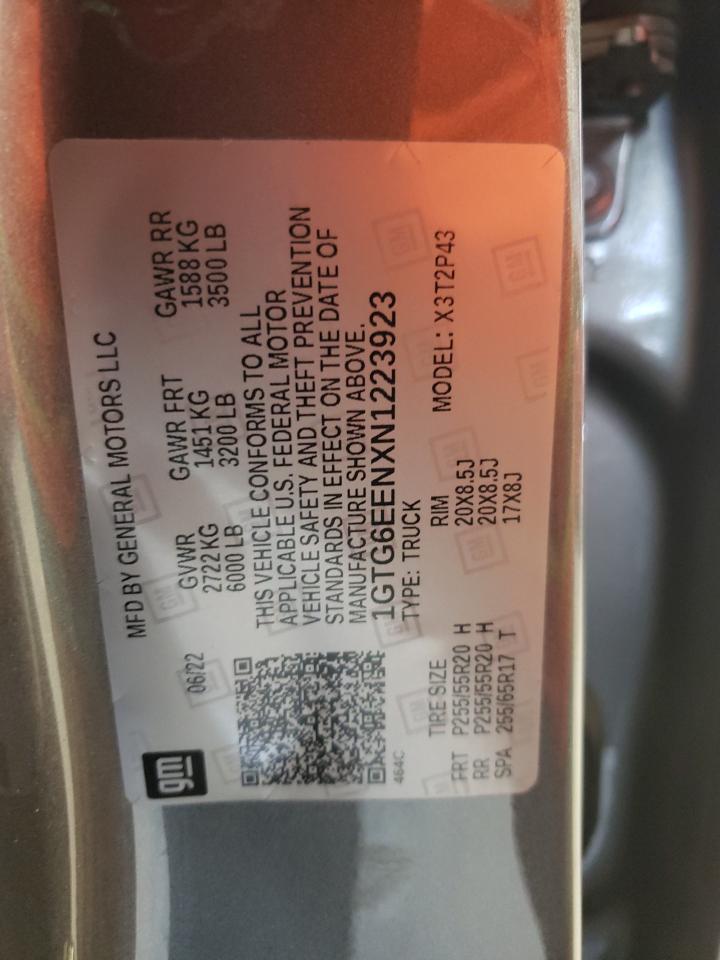 2022 GMC CANYON DENALI VIN:1GTG6EENXN1223923