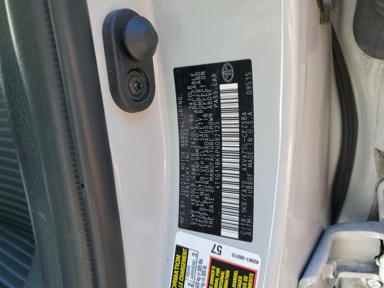 2023 TOYOTA CAMRY SE NIGHT SHADE VIN:4T1G11BK4PU082135