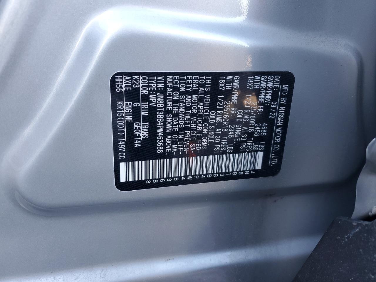 2023 NISSAN ROGUE SV VIN:JN8BT3BB4PW463688