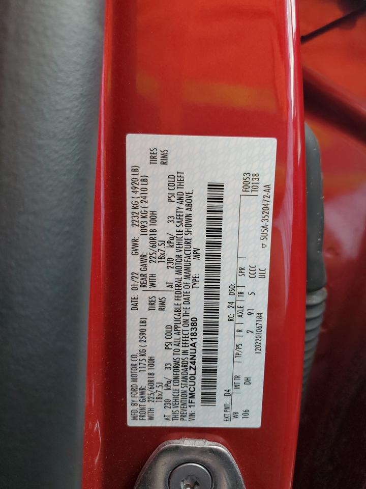 2022 FORD ESCAPE TITANIUM VIN:1FMCU0LZ4NUA18380