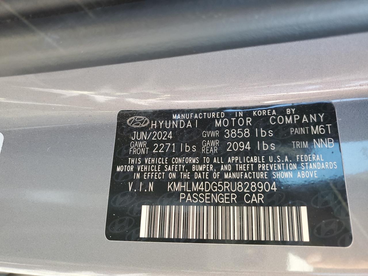 2024 HYUNDAI ELANTRA SEL VIN:KMHLM4DG5RU828904