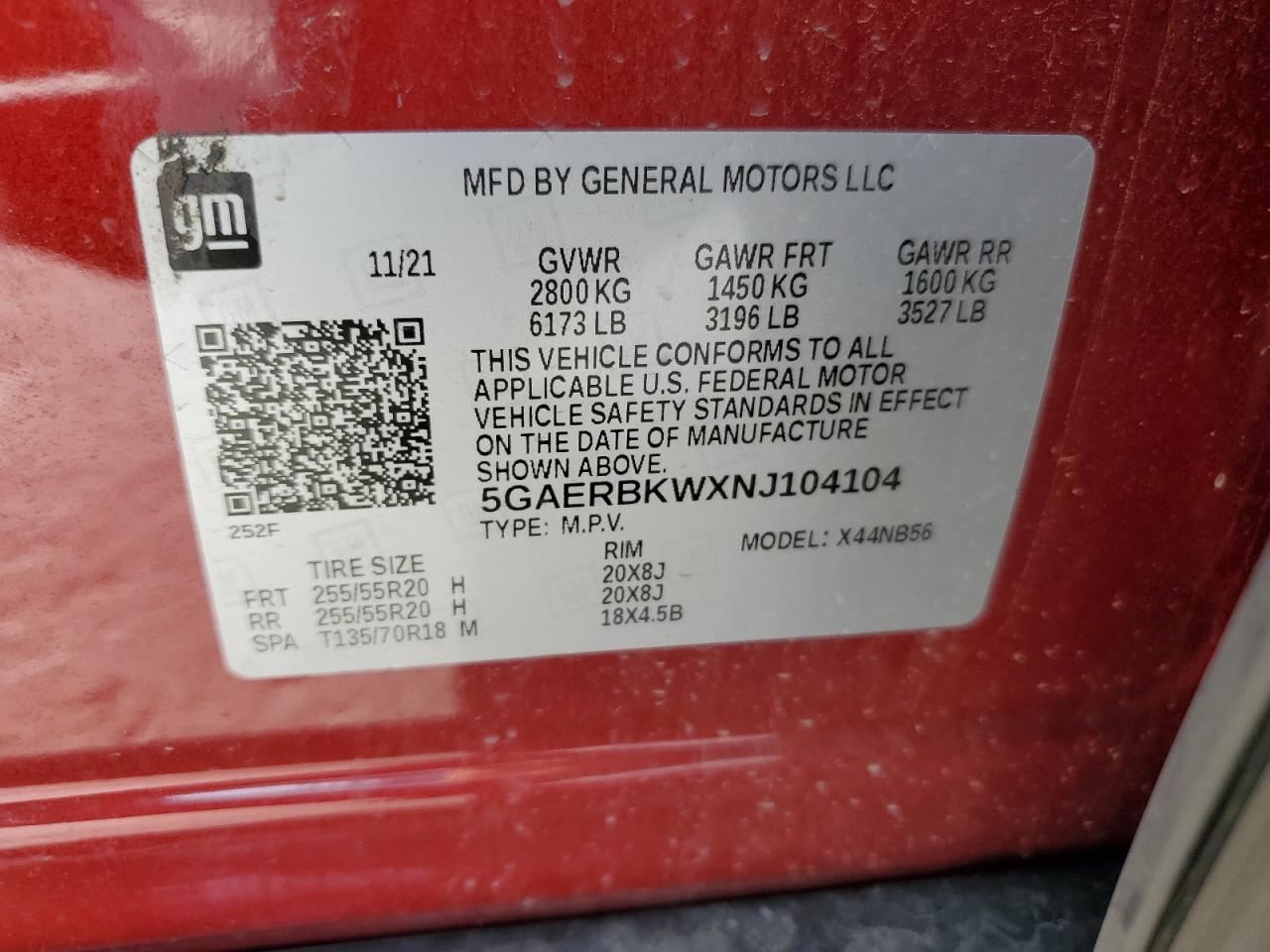 2022 BUICK ENCLAVE ESSENCE VIN:5GAERBKWXNJ104104