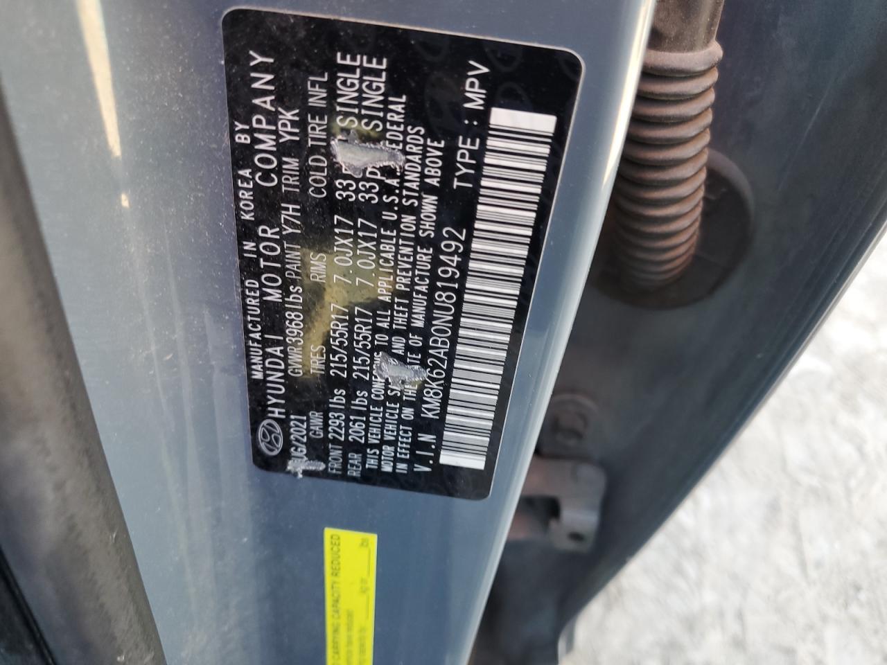 2022 HYUNDAI KONA SEL VIN:KM8K62AB0NU819492