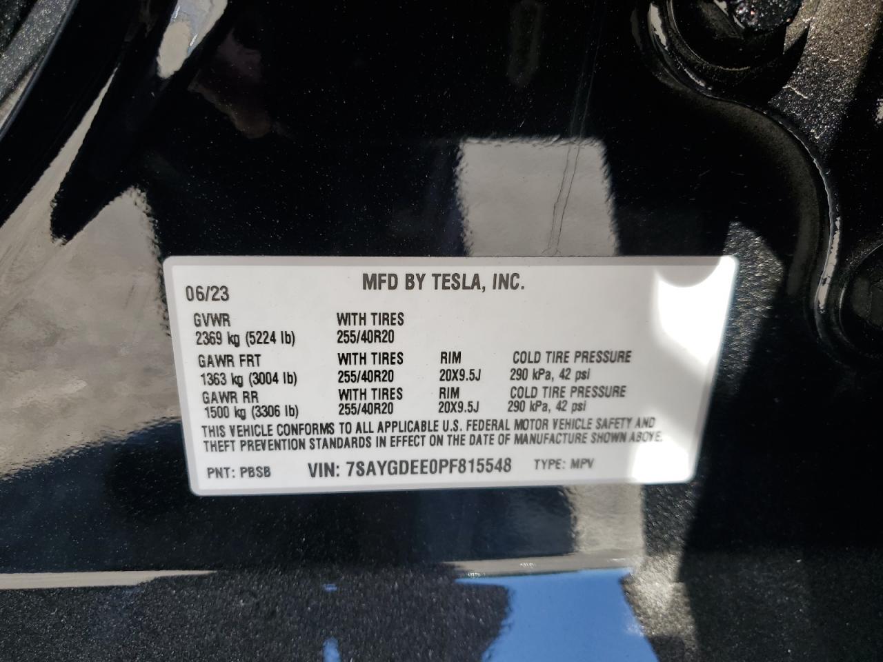 2023 TESLA MODEL Y  VIN:7SAYGDEE0PF815548