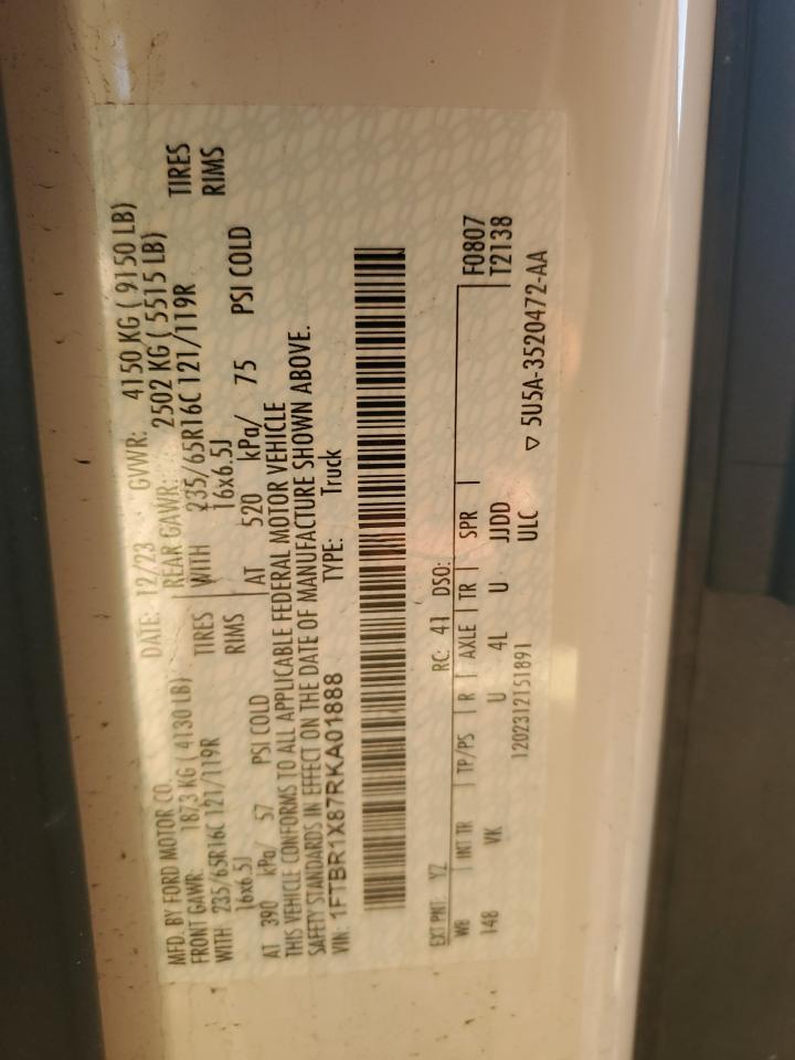 2024 FORD TRANSIT T-250 VIN:1FTBR1X87RKA01888