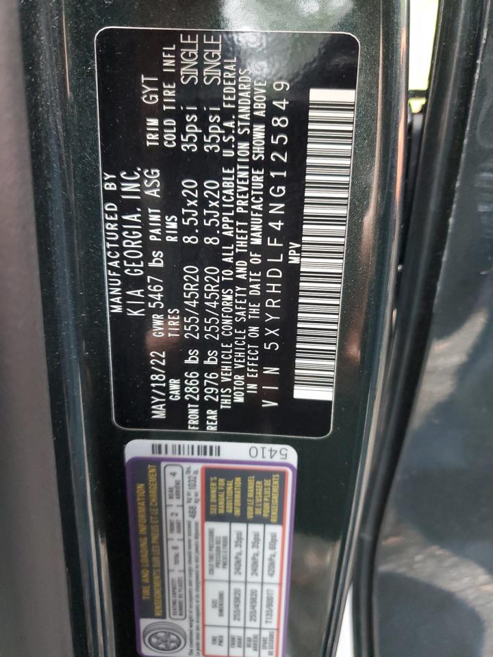 2022 KIA SORENTO EX VIN:5XYRHDLF4NG125849