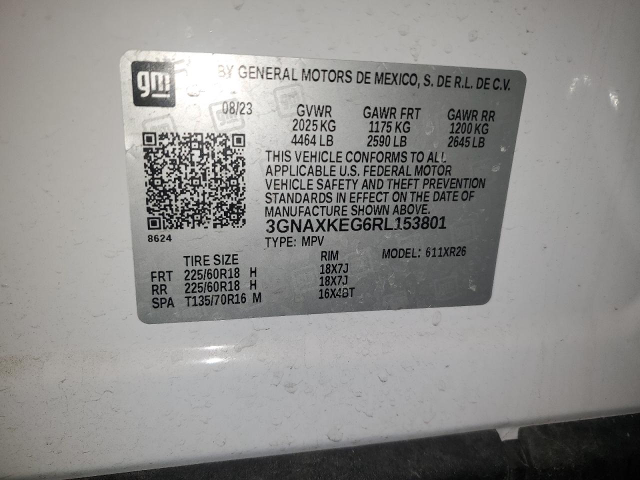 2024 CHEVROLET EQUINOX LT VIN:3GNAXKEG6RL153801
