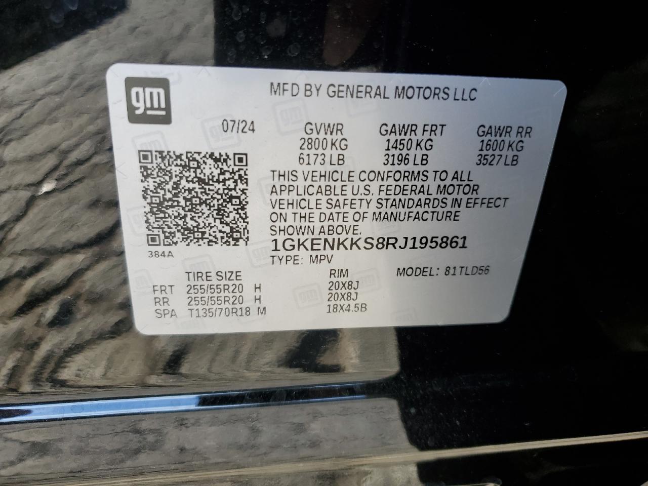2024 GMC ACADIA UPLEVEL VIN:1GKENKKS8RJ195861