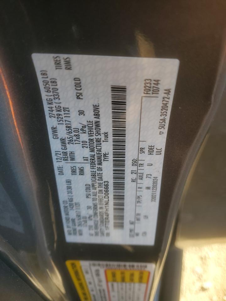2022 FORD RANGER XL VIN:1FTER4FH1NLD06663