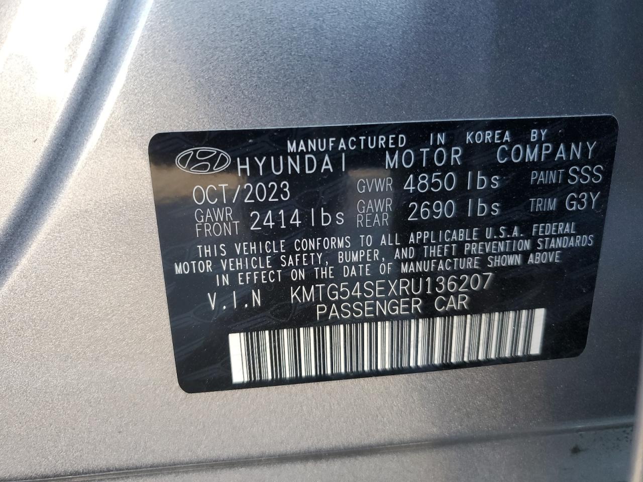 2024 GENESIS G70 SPORT ADVANCED VIN:KMTG54SEXRU136207