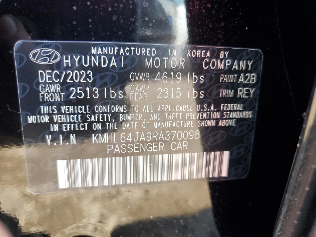 2024 HYUNDAI SONATA SEL VIN:KMHL64JA9RA370098