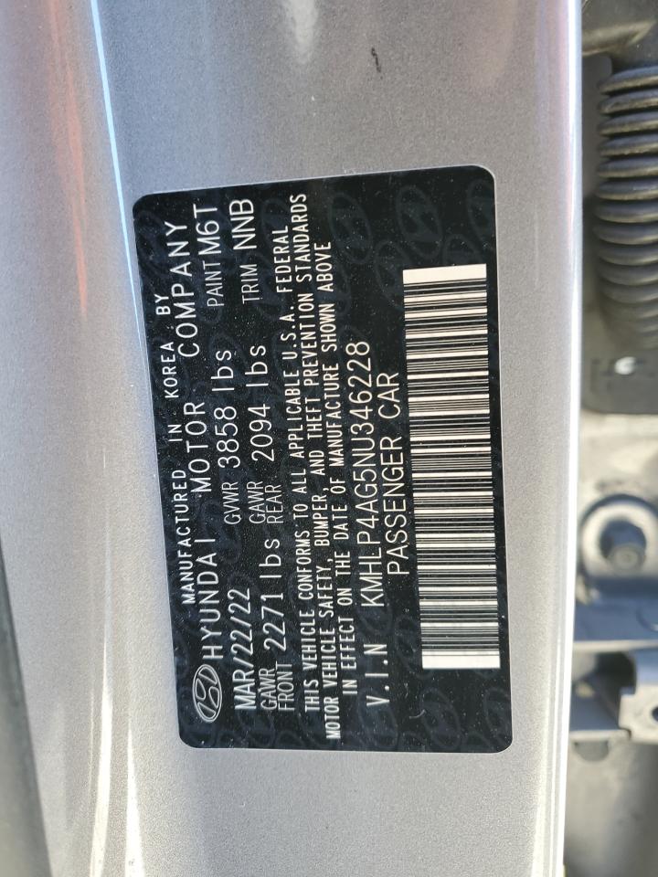 2022 HYUNDAI ELANTRA LIMITED VIN:KMHLP4AG5NU346228