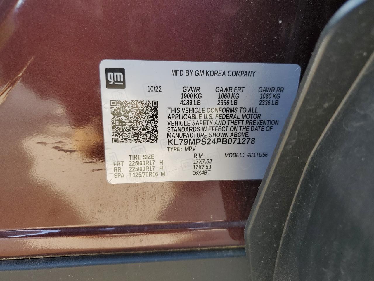 2023 CHEVROLET TRAILBLAZER LT VIN:KL79MPS24PB071278