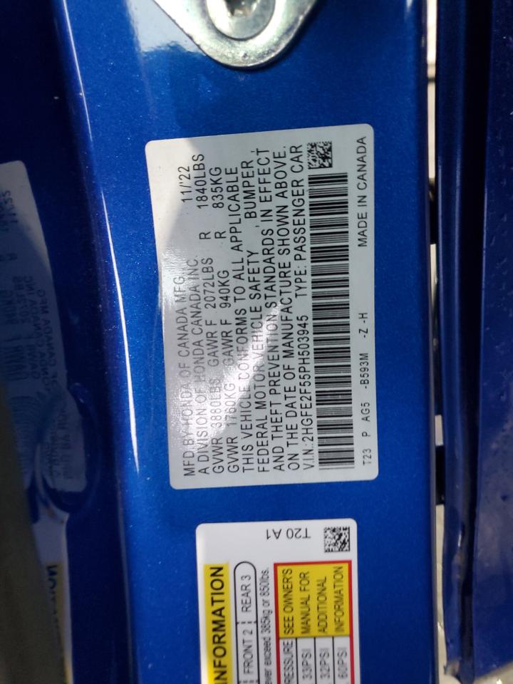 2023 HONDA CIVIC SPORT VIN:2HGFE2F55PH503945