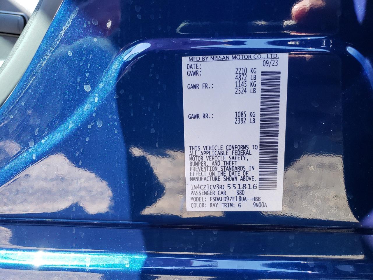 2024 NISSAN LEAF SV PLUS VIN:1N4CZ1CV3RC551816