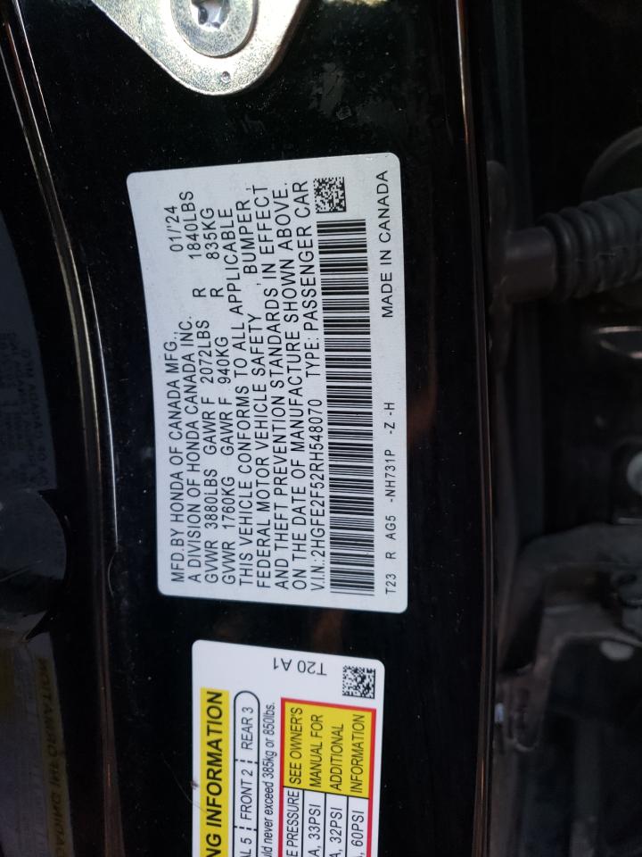 2024 HONDA CIVIC SPORT VIN:2HGFE2F52RH548070