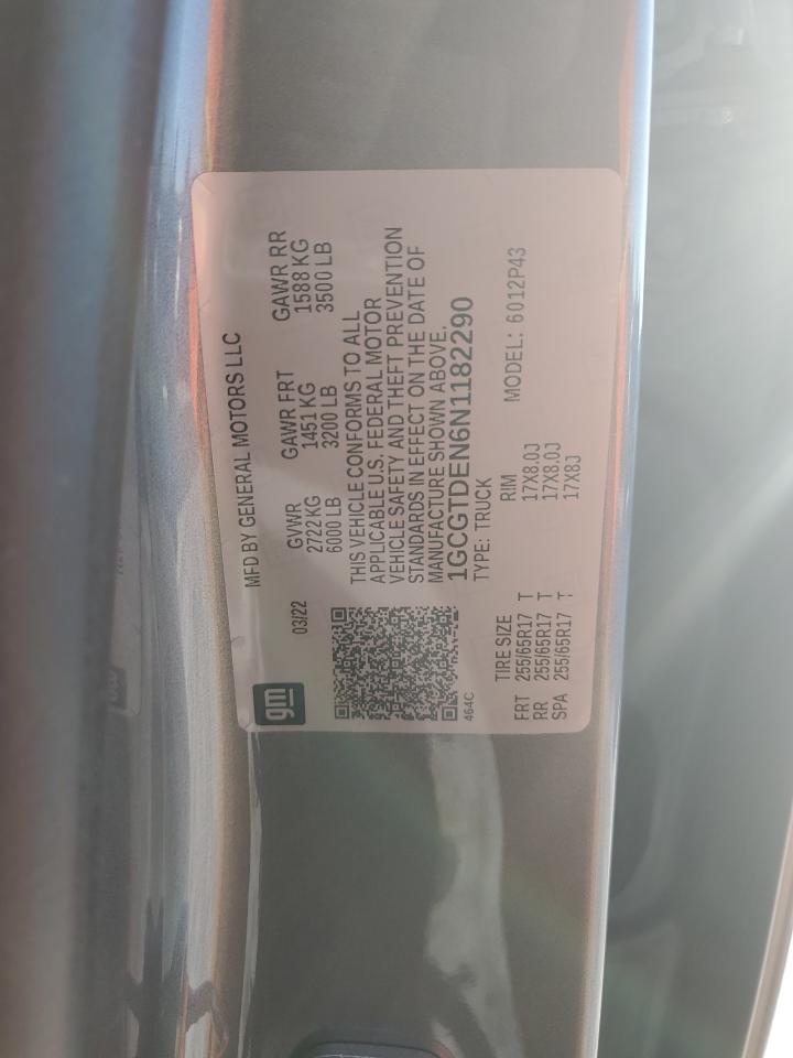 2022 CHEVROLET COLORADO Z71 VIN:1GCGTDEN6N1182290