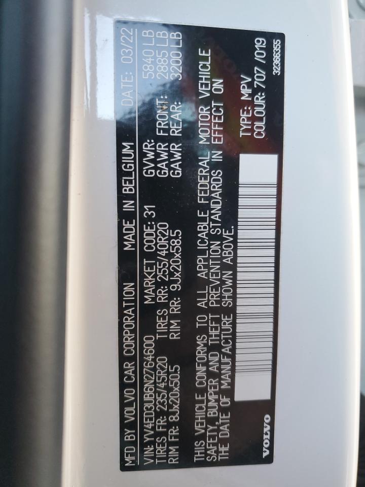 2022 VOLVO XC40 P8 RECHARGE ULTIMATE VIN:YV4ED3UB6N2764600