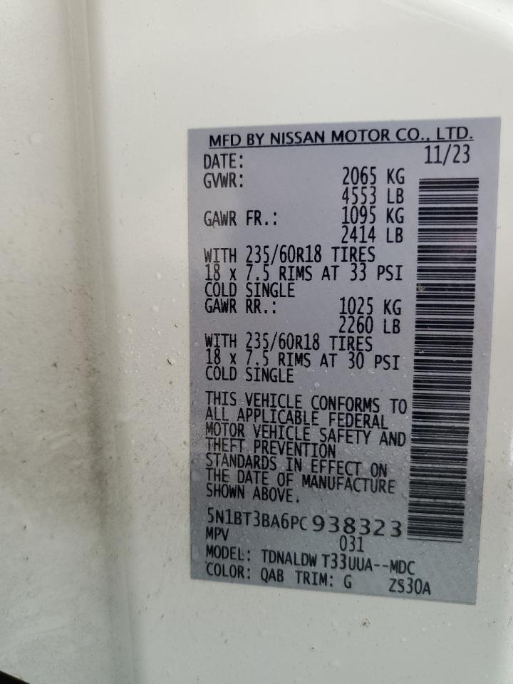 2023 NISSAN ROGUE SV VIN:5N1BT3BA6PC938323