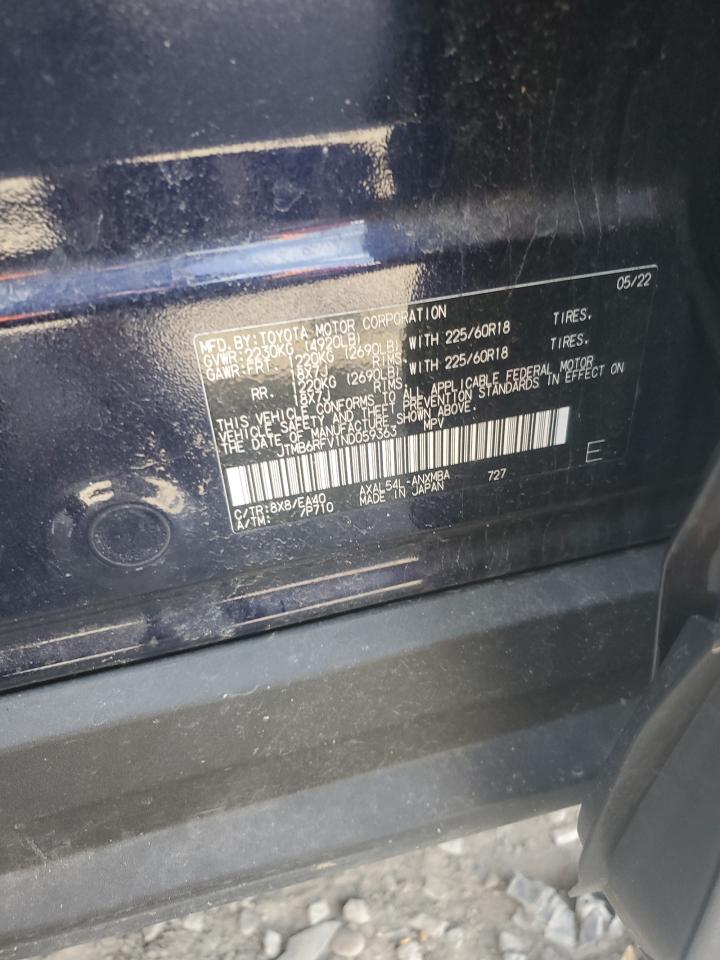 2022 TOYOTA RAV4 XLE PREMIUM VIN:JTMB6RFV1ND059363