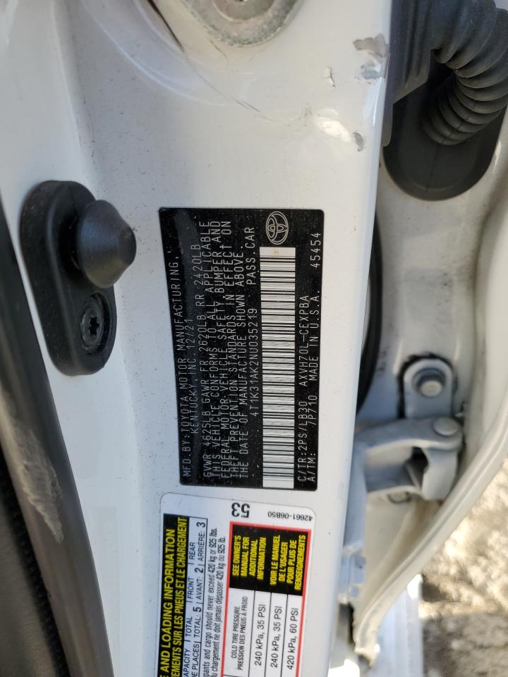 2022 TOYOTA CAMRY XSE VIN:4T1K31AK2NU035219