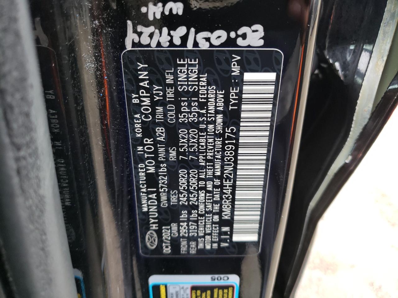 2022 HYUNDAI PALISADE SEL VIN:KM8R34HE2NU389175